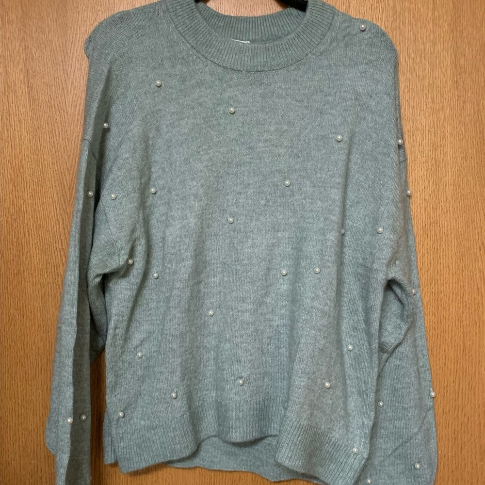 H&M Gray Pearl-Embellished Sweatshirt